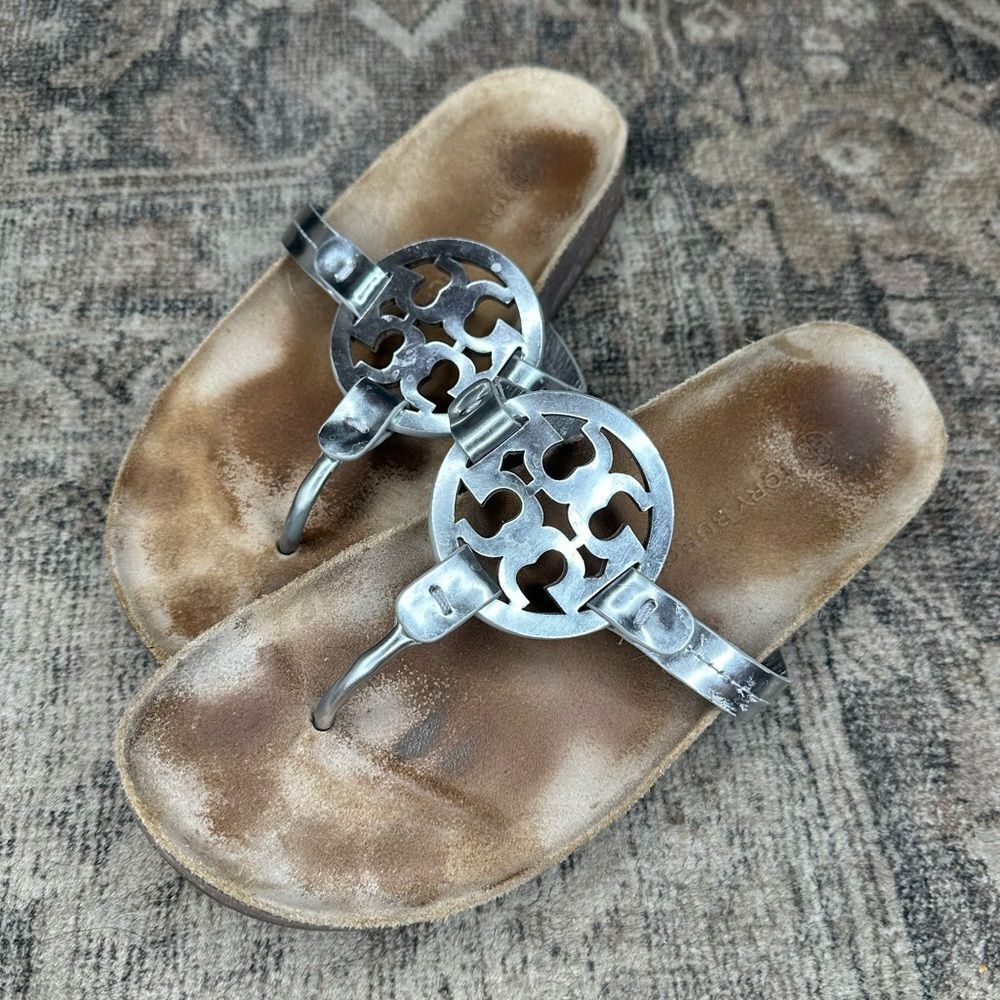 Tory Burch Miller Cloud Metallic Silver Sandals 8.5